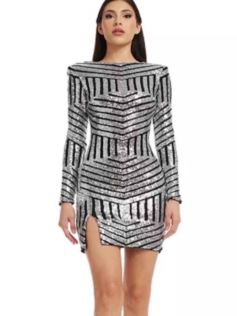 NWT Dress The Population Nathalia Geometric Sequin Strip Mini Dress. Size M